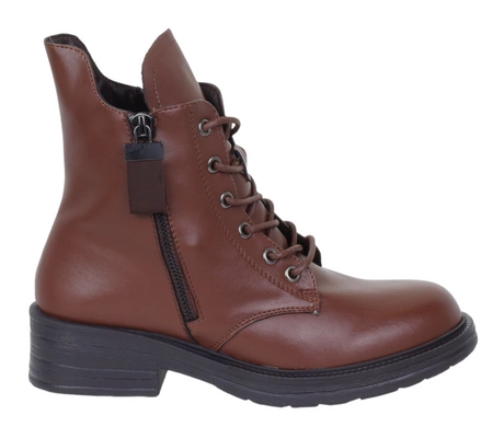 Brązowe skórzane botki damskie płaskie sznurowane i na zamek Jezzi
