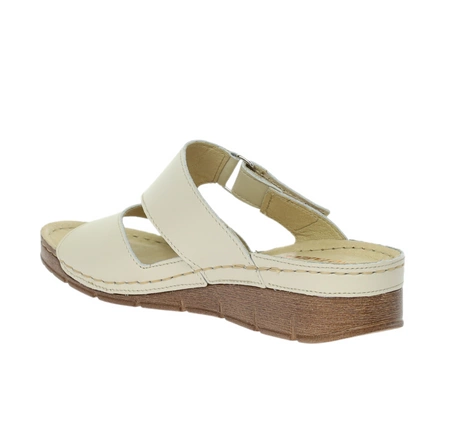 Zdrowotne szyte klapki damskie skórzane regulowane na rzep Gino Fabiani - Produkt Polski