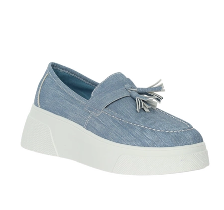 Niebieskie damskie mokasyny na białej platformie Mc Braun