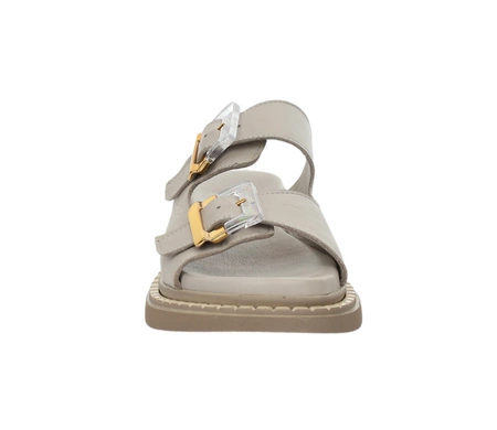 Klapki damskie skórzane eleganckie na regulowanych paskach złote klamry MODO