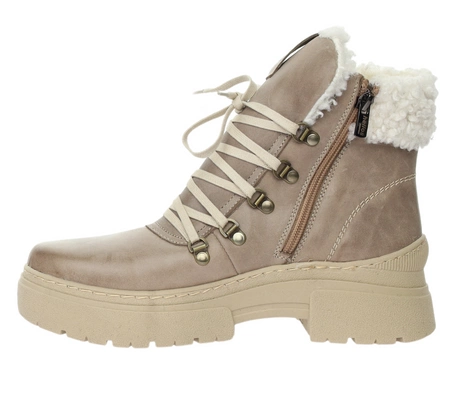Beżowe eleganckie botki damskie zimowe skórzane Helios
