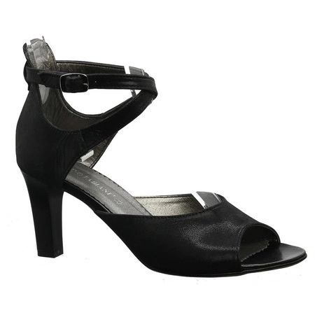Czarne sandały na szpilce damskie ze skóry naturalnej Gino Fabiani - Produkt Polski