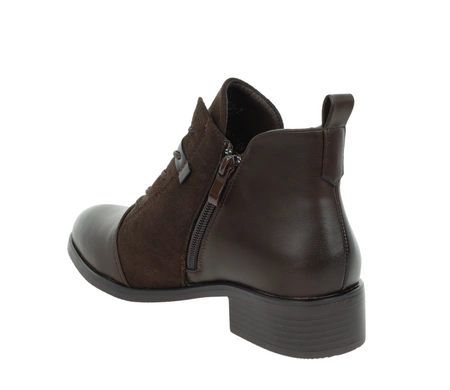 Czekoladowe półbuty damskie jesienno-zimowe botki ocieplane za kostkę płaskie