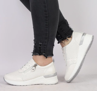 Białe adidasy damskie ze skóry naturalnej na zamek i sznurowadła Jezzi