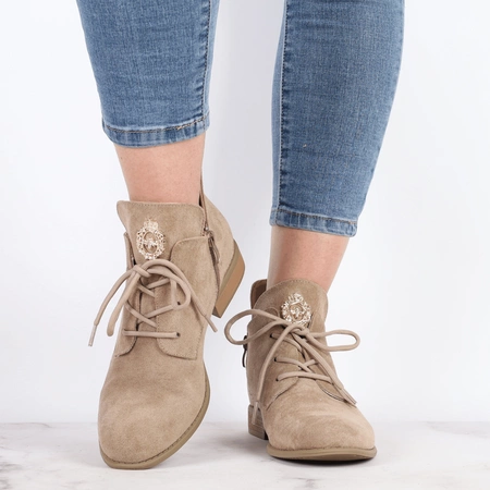 Beżowe płaskie botki damskie na zamek na wiosnę ze skórzaną wkładką Jezzi
