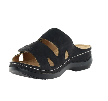 Czarne eleganckie i komfortowe klapki damskie regulowane Jezzi