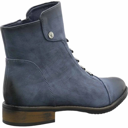 Niebieskie botki damskie płaskie komfortowe Jezzi