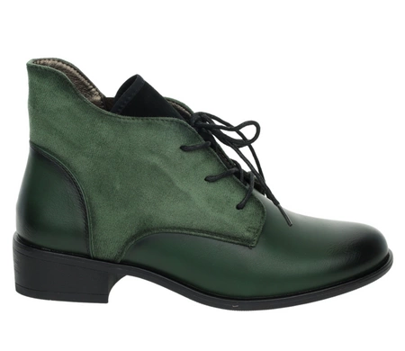 Ciemnozielone półbuty damskie jesienne za kostkę garniturowe Kazadi