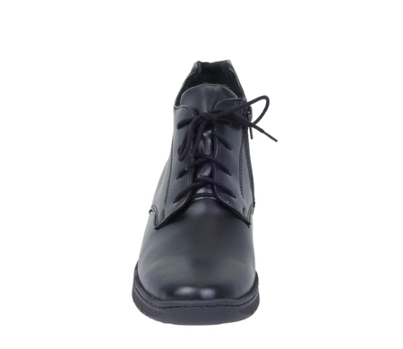 Czarne skórzane trzewiki damskie zimowe buty komfortowe Gino FAbiani