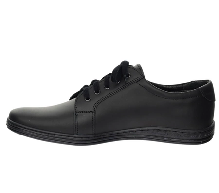 Czarne skórzane półbuty męskie garniturowe elegancko-sportowe POLBUT