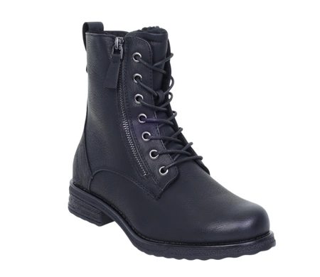 Czarne klasyczne botki damskie ocieplane na zamek i sznurowadła komfortowe Jezzi