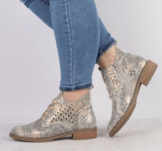 Wiosenne botki damskie płaskie złote wężowa skóra Jezzi