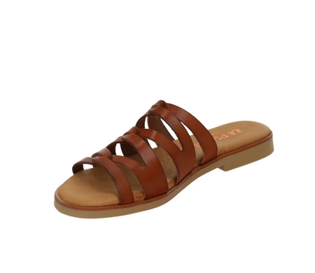Brązowe klapki damskie płaskie ze skóry naturalnej Hiszpańskie El Pimpi
