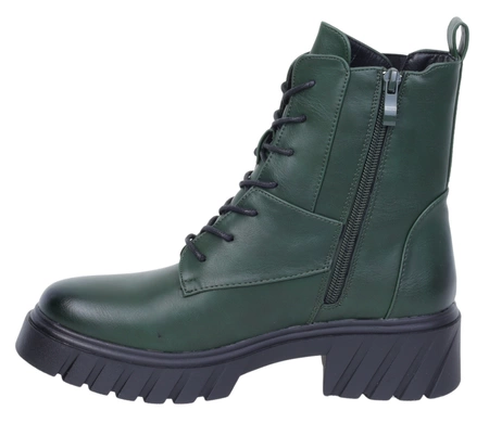 Zielone botki damskie zimowe na platformie traperowej Jezzi