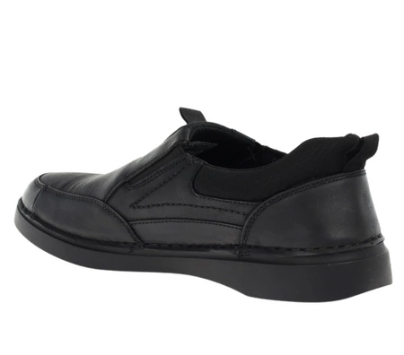 Czarne skórzane buty męskie elegancko-sportowe wsuwane American Club