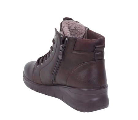 Brązowe trzewiki damskie komfortowe buty zimowe na zamek i sznurowadła Haidra