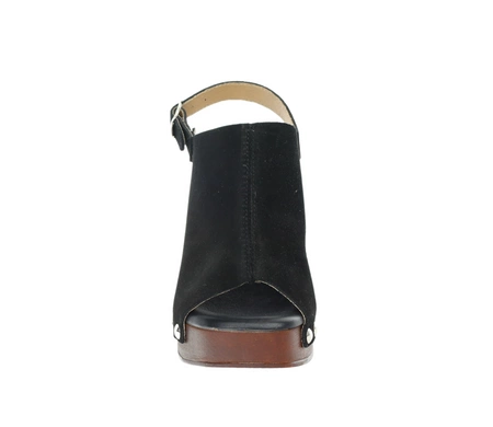 Skórzane sandały czarne na drewnianym klocku i platformie z ćwiekami Hiszpańskie El Pimpi