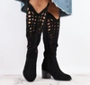 Czarne zamszowe wysokie kozaki kowbojki na obcasie wiosenne Jezzi