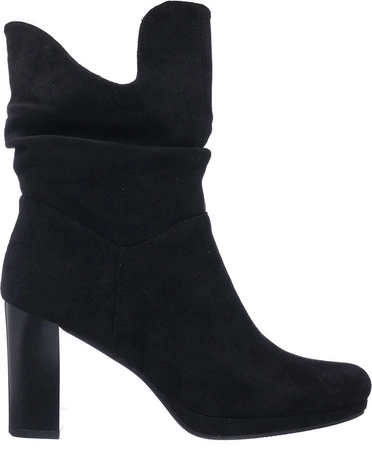 Czarne botki zamszowe na słupku i platformie Jezzi