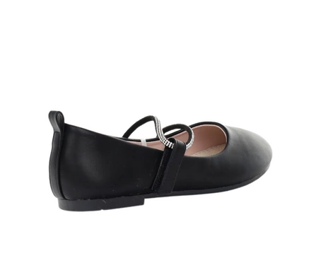 Czarne baletki dziecięce czółenka płaskie z cyrkoniami MissE