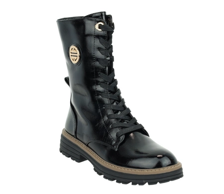 Czarne lakierowane glany damskie ocieplane zimowe Jezzi model ASA259-10