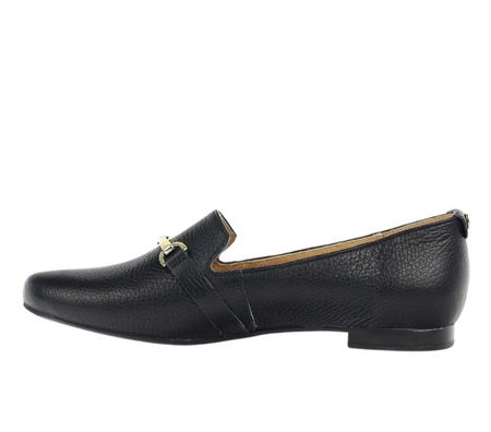 Czarne półbuty damskie wsuwane skórzane z klamerką RYŁKO