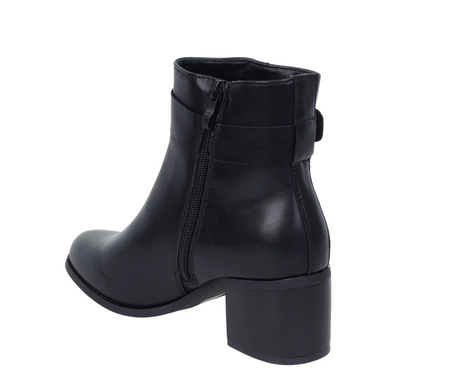 Czarne klasyczne botki eleganckie na obcasie ze skóry naturalnej ocieplane Jezzi