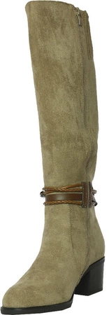 Beżowe kozaki damskie zamszowe na niskim obcasie Jezzi