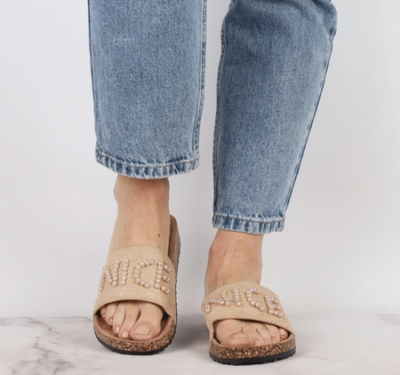 Cieliste klapki damskie korkowe na grubej podeszwie platformie Jezzi