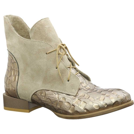 Beżowe botki damskie płaskie skórzane Massimo Lucchesi 2878