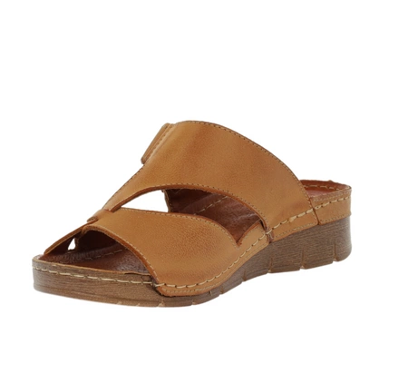 Skórzane komfortowe klapki damskie regulowane na rzep Gino Fabiani