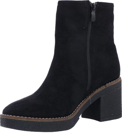 Czarne botki damskie na klocku zamszowe Emma