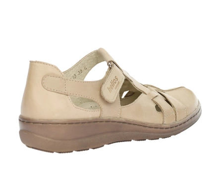 Beżowe czółenka skórzane płaskie komfortowe na rzep Helios