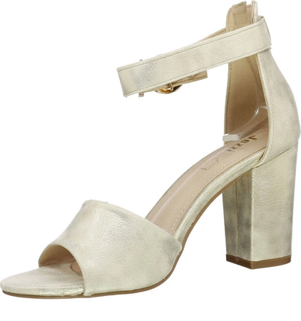 Złote sandały damskie z zakrytą piętą na obcasie Jezzi