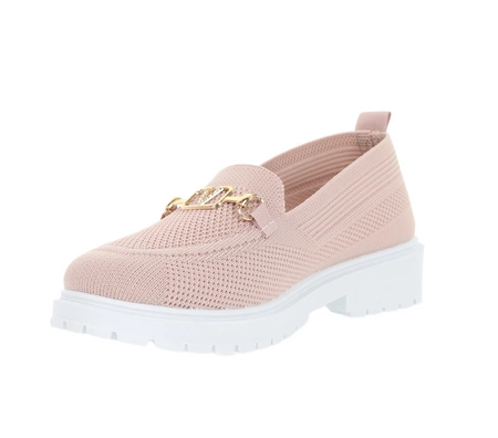 Wygodne mokasyny damskie półbuty płaskie pudrowy róż NEWS