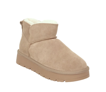 Beżowe botki damskie śniegowce EMY ze skóry naturalnej