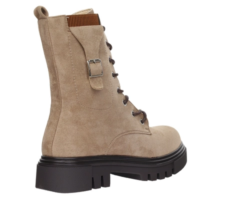 Beżowe traperki damskie ocieplane na grubej platformie Jezzi