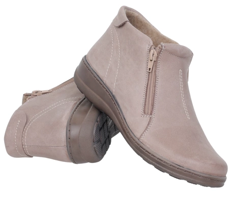 Skórzane damskie botki zimowe komfortowe ocieplane wełną HELIOS