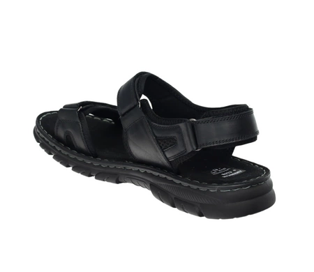 Czarne skórzane sandały męskie elegancko-sportowe na rzepy American Club