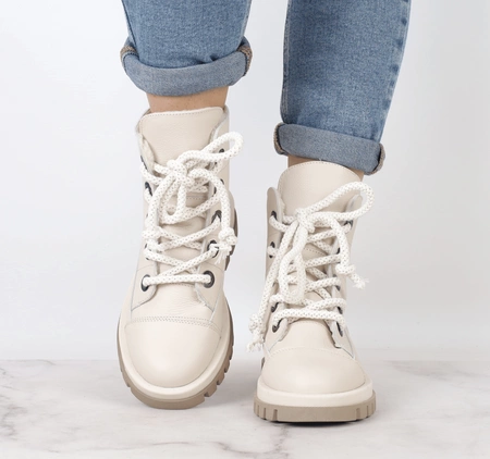 Skórzane trapery damskie ocieplane Polskie Gino Fabiani