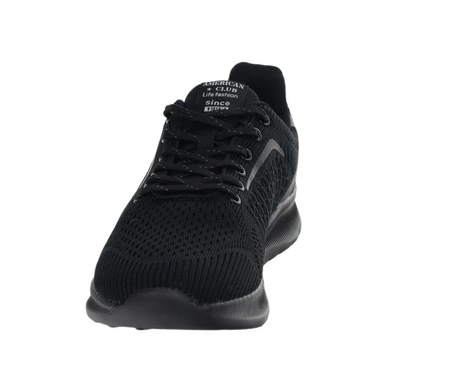 Czarne lekkie siateczkowe adidasy męskie z profilowaną wkładką American Club