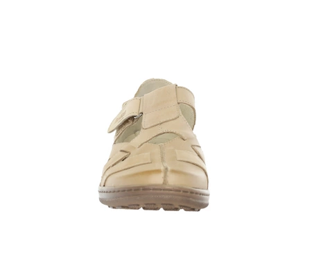 Beżowe czółenka skórzane płaskie komfortowe na rzep Helios