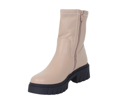 Beżowe botki damskie zimowe na czarnej platformie Jezzi