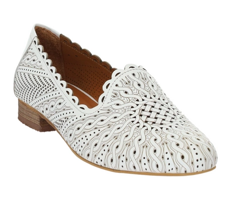 Eleganckie białe czółenka płaskie ażurowe ze skóry naturalnej MODO