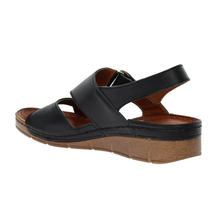 Czarne sandały damskie komfortowe skórzane szyte Gino Fabiani - Produkt Polski