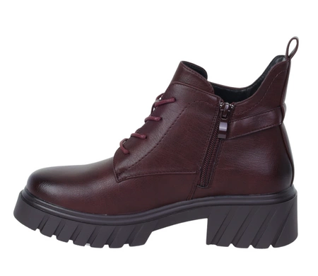 Bordowe botki damskie ocieplane na grubej platformie Jezzi