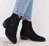 Czarne zamszowe botki kowbojki niskie ażurowe jesienne Jezzi