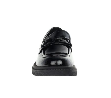 Skórzane lakierowane półbuty damskie czarne lordsy garniturowe Jezzi