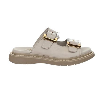 Klapki damskie skórzane eleganckie na regulowanych paskach złote klamry MODO