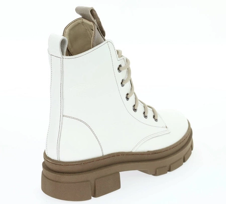 Białe trapery damskie zimowe ze skóry naturalnej Polskie Gino Fabiani